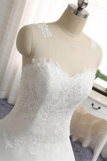 TsClothzone Chic White A-line Tulle Wedding Dresses Jewel Sleeveless Ruffle Bridal Gowns With Appliques On Sale_6