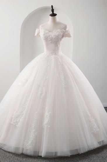 TsClothzone Wunderschöne schulterfreie rosa A-Linie Brautkleider Tüll Rüschen Brautkleider mit Applikationen Online