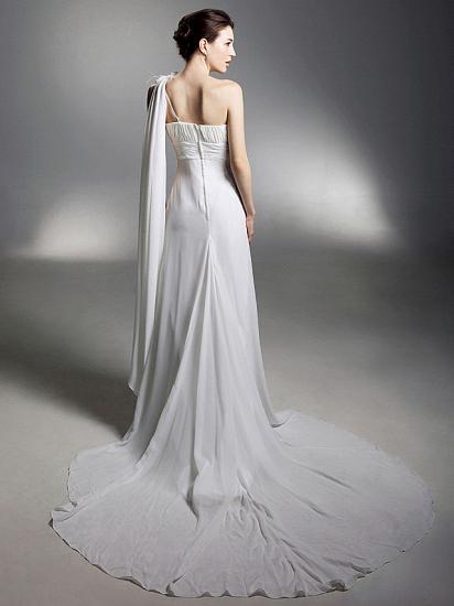 Sheath Wedding Dress One Shoulder Chiffon Sleeveless Bridal Gowns with Watteau Train_7