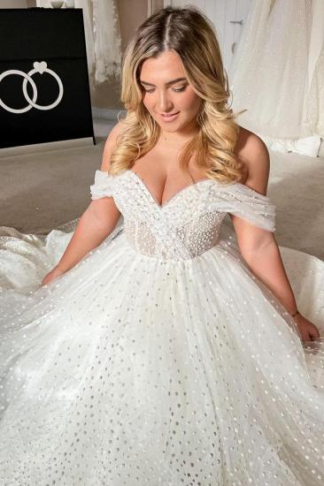 Elegant Off-the-Shoulder Pearls Wedding Dress Aline White Bridal Dress for Women_3