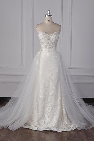 TsClothzone Stilvolles trägerloses Tüll-Spitze-Hochzeitskleid Schatz-Applikationen Brautkleider mit Überrock im Angebot