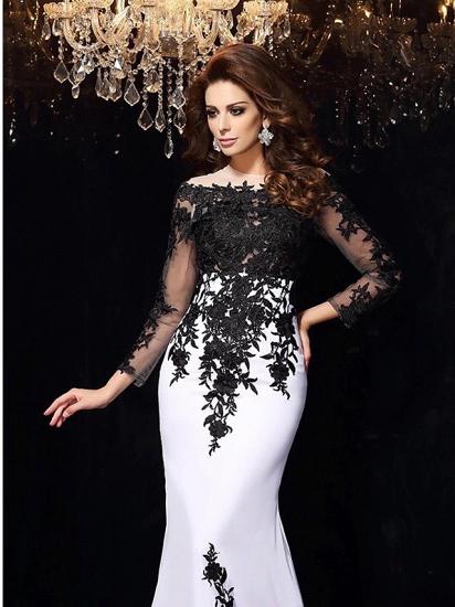 Sexy Mermaid Wedding Dress Bateau Lace Tulle Lace Long Sleeves Bridal Gowns with Sweep Train_4
