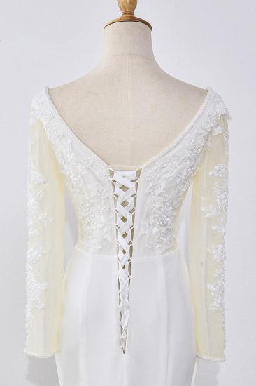TsClothzone Einfaches Satin-Meerjungfrau-Juwel-Hochzeitskleid Tüll-Spitze mit langen Ärmeln Brautkleider im Angebot_6