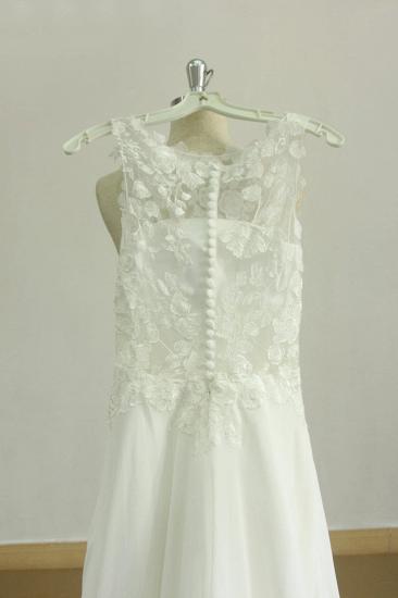 Glamorous Jewel Ärmelloses Brautkleid mit Applikationen | Spitze-weiße Chiffon-Brautkleider_3