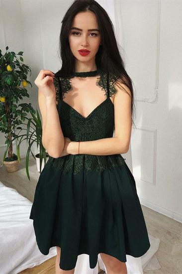 Green A-Line V-Neck Short Homecoming Dress | 2022 Lace Sleeveless Homecoming Dresses Cheap_1