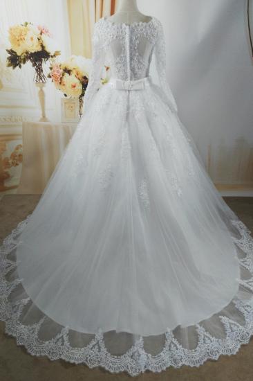 TsClothzone Wunderschönes Tüll-Spitze-Weiß-Hochzeitskleid mit langen Ärmeln, Applikationen, Brautkleidern mit Perlen_3