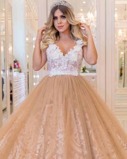 2022 Elegante Brautkleider mit V-Ausschnitt und Spitze | Ärmellose Ballkleid-Abendkleider mit Knöpfen_5