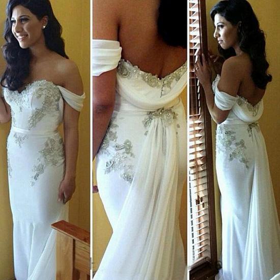 White Off-the-shoulder Prom Dresses 2022 Sexy Sheath Sweetheart Evening Gown_3