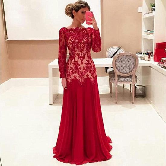 Long Sleeve Red Lace Evening Dresses 2022 Cheap High Quality Prom Gowns_3