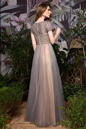 Aria | Atemberaubende Short Sleeves Squared Pailletten Tüll Luxus Abendkleid_3