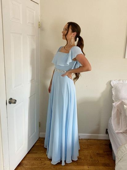Off the shoulder ruffles neckline sky blue bridesmaid dress_5