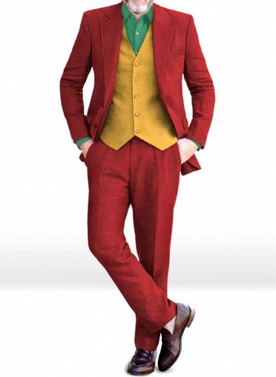 Gotham's crazy red tweed clown suit | three-piece suit