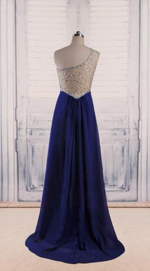 Royal Blue Chiffon 2022 Long Evening Dresses Shiny Crystal Sheer Back Popular Prom Dresses_2