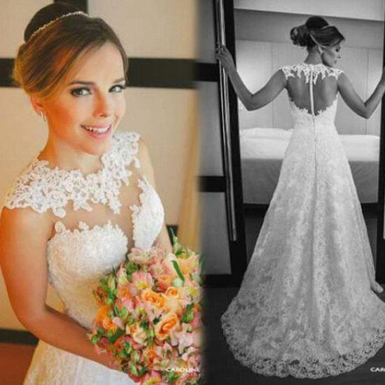 Beautiful A-Line White Lace Bridal Gown 2022 Sweep Train Plus Size Formal Wedding Dress_1
