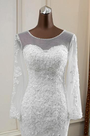TsClothzone Elegant Jewel Long Sleeves White Mermaid Wedding Dresses with Rhinestone Applqiues_6