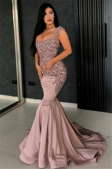 Sexy Pink Mermaid Evening Dress | Straps Appliques Long Formal Dresses_2