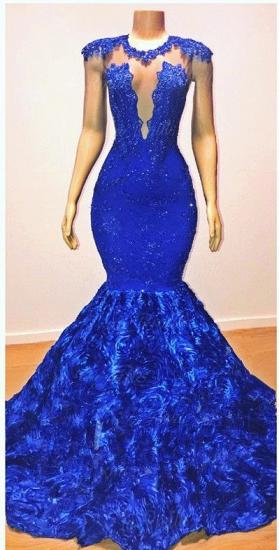 Royal-Blue Flowers Mermaid Long Evening Gowns | Glamorous Sleeveless With lace Appliques Prom Dresses_2