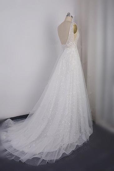 TsClothzone Sparkly Sequined V-Neck Wedding Dress Tulle Sleeveless Beadings Bridal Gowns On Sale_4