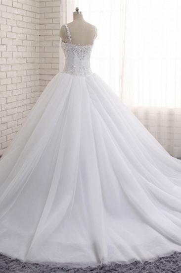 TsClothzone Atemberaubendes weißes Tüll-Spitzen-Hochzeitskleid, trägerloser Schatz, Perlenstickerei, Brautkleider mit Applikationen_3