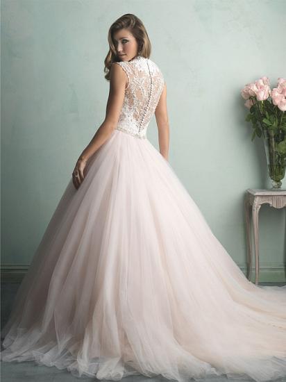 Romantic See-Through A-Line Wedding Dress V-neck Tulle Straps Sexy Backless Bridal Gowns Illusion Detail with Sweep Train_2