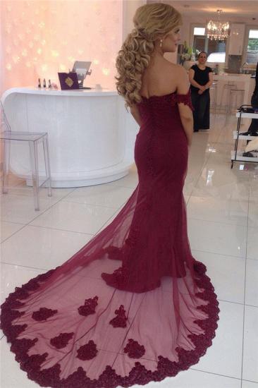 Off Shoulder Mermaid Lace Prom Dresses Cheap 2022 Burgundy Elegant Evening Gown_2