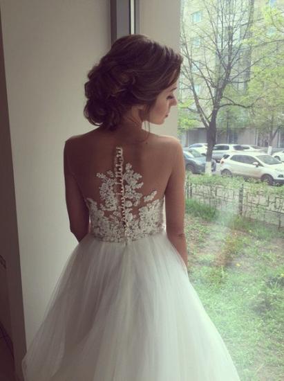 Sleeveless Lace Applique 2022 A-Line Bridal Gowns Button Tulle Long Wedding Dress_5