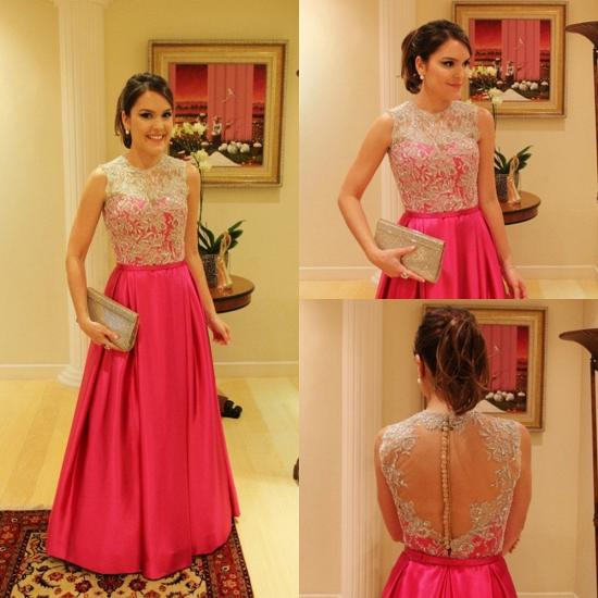 Elegant Satin A-Line Prom Gowns 2022 Appliques Floor Length Evening Dresses with Buttons_2