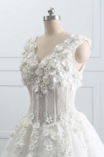 TsClothzone Glamouröses Tüll-Hochzeitskleid mit V-Ausschnitt und Blumenapplikationen, ärmellose Perlenstickerei, Brautkleider Online_7