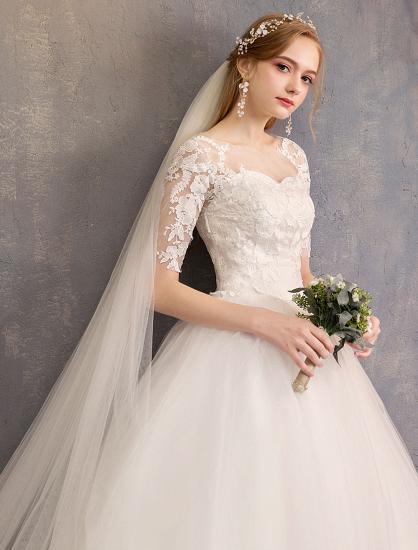 Elegant Half Sleeves Lace Tulle White Ball Gown Wedding Dresses_7