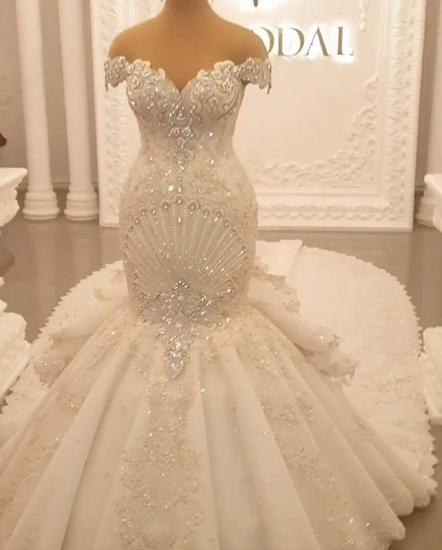 Luxuriöses schulterfreies Meerjungfrau-Hochzeitskleid mit Flügelärmeln | Sparkle Diamond Brautkleider_3