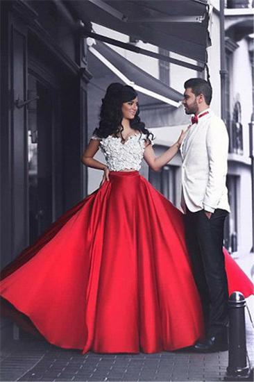 Weißes und rotes zweiteiliges Abschlussballkleid 2022 Schulterfreies, sexy langes Abendkleid_1