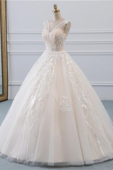 TsClothzone Glamorous Sleeveless Jewel Pink Brautkleider Tüll Rüschen Brautkleider mit Applikationen Online_4