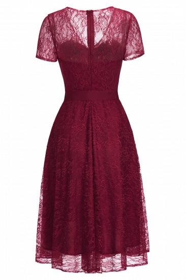 V-neck Short Sleeves Lace Dresses with Bow Sash_6