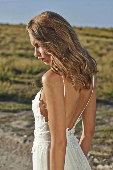 Spaghetti Straps Beach Wedding Dresses 2022 V-neck Open Back Chiffon Bridal Gown_5