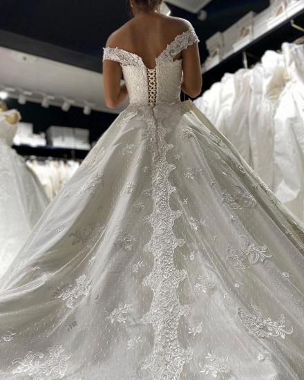 White/Ivory Sleeveless Jewel Pearls Beading Wedding Dress with 3D Floral Appliques_3