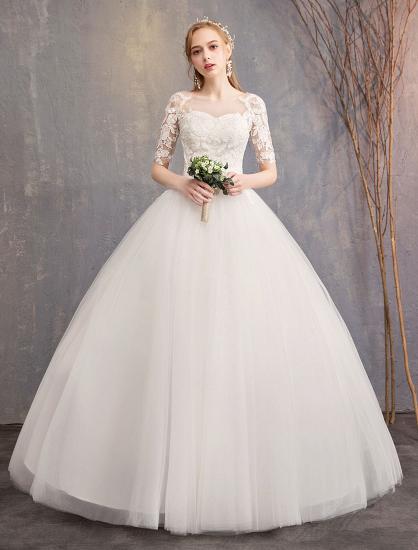 Elegant Half Sleeves Lace Tulle White Ball Gown Wedding Dresses_1