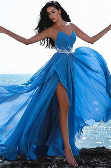 Affordable Blue Sweetheart Evening Dresses | Crystals Side Slit Prom Dress_1