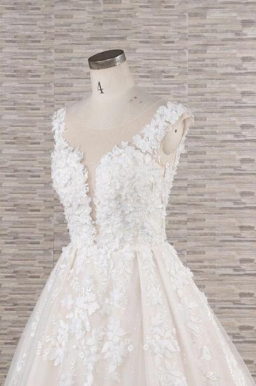 Elegantes A-Linien-Hochzeitskleid mit Juwelenträgern | Champgne-Tüll-Brautkleider mit Applikationen_6