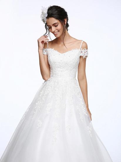 Ball Gown Wedding Dress Off Shoulder Organza Beaded Lace Short Sleeve Bridal Gowns with Court Train_7