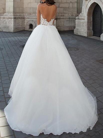 Charming Off The Shoulder White Tulle Backless Wedding Dresses With Lace Appliques_3