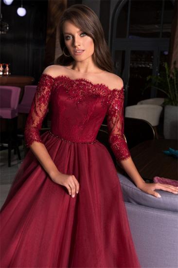 Lace A-line Bateau Evening Gowns | Burgundy Party Dresses_3