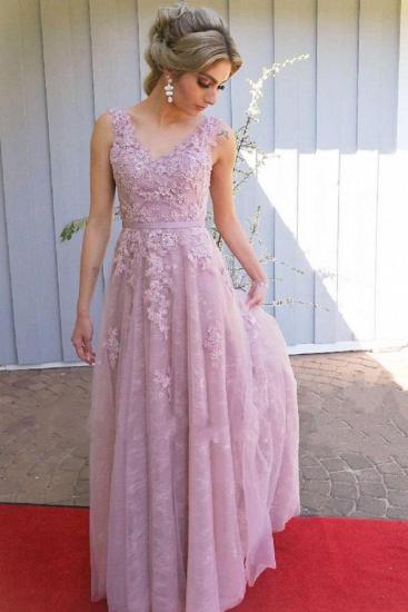 Romantic Pink V-Neck Tulle Aline Evening Dress