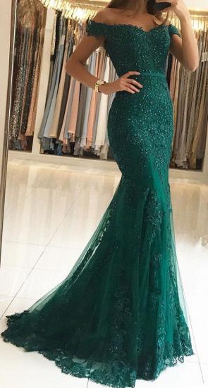 Charming Off Shoulder Mermaid Tulle Lace Evening Prom Dress Party Wear Dress_2