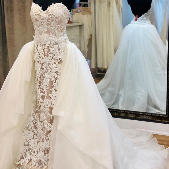 Elegant Sweetheart Mermaid Lace Wedding Dresses with Overskirt_3
