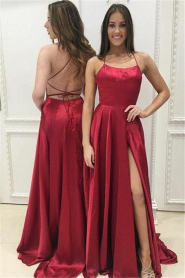 Red A-Line Halter Evening Dresses 2022 | Open Back Side Slit Formal Dresses_2
