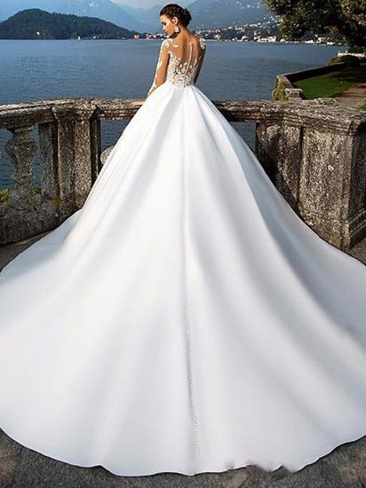 Sexy A-Line Wedding Dress Jewel Satin Long Sleeve Bridal Gowns Wedding Dress in Color with Court Train_2