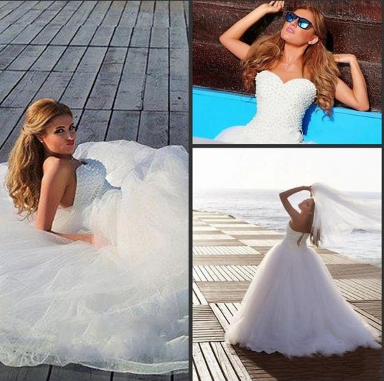 New Arrival Sweetheart Tulle Wedding Dress with Beadings Elegant Sweep Train Bridal Gowns_4