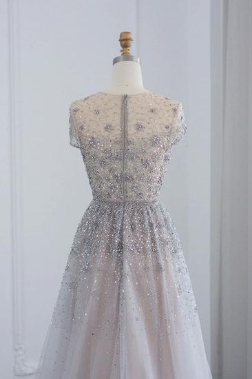 Elegant Jewel Cap Sleeves Formal Dress Shiny Beading Eveing Dress with Zipper_8