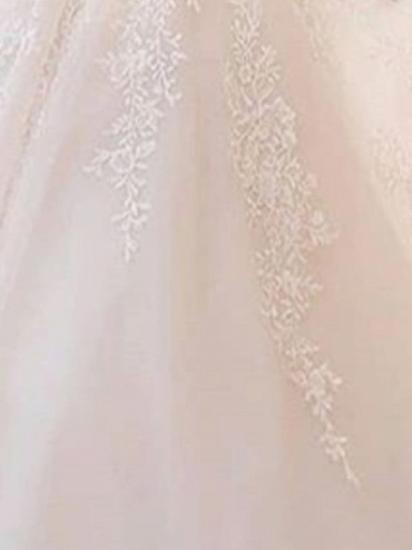 Affordable A-Line Wedding Dress Bateau V-neck Lace Tulle Long Sleeve Bridal Gowns with Court Train_2