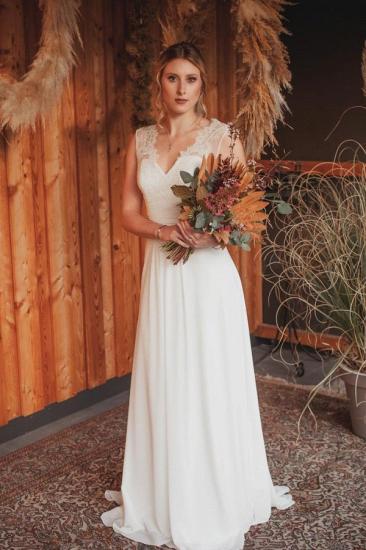 Sleeveless Simple Wedding Dress V-Neck Chiffon Bridal Dress Floor Length